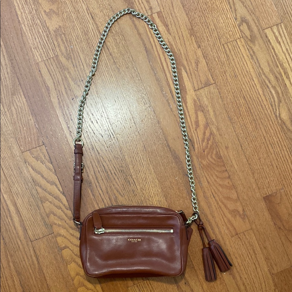Coach Brown Leather Crossbody with Chain Strap